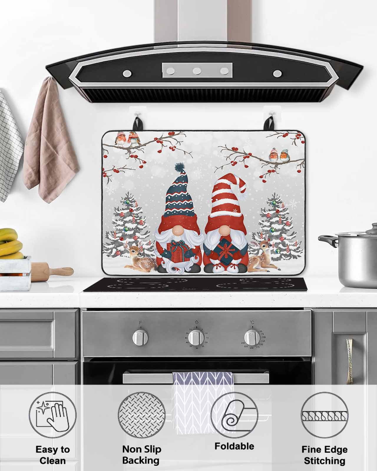 Large Induction Cooktop Protector Mat Christmas Grey Stove Top Covers for Electric Stove, Gnomes Xmas Tree Cardinal Birds Snowflake Snowflake Decorative Stove Burner Cover Mats, Glass Top Stove Cover