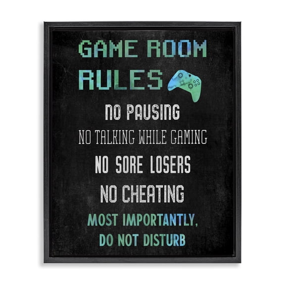 Stupell Industries Contemporary Vintage Game Room Rules Black Floating Frame Canvas Art, 17 x 21, by CAD Designs