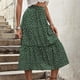 thumbnail image 3 of Falda midi de corte A con estampado floral verde, cintura elástica, estilo informal y elegante para fiestas y días festivos, talla M, 3 of 6