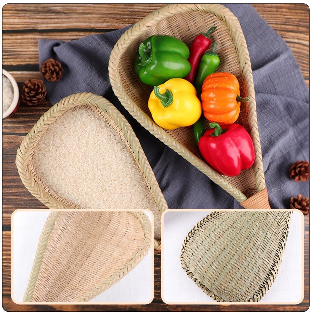 LEORX Bamboo Weaving Long Handle Drain Spoon for Home Use 2PCS Assorted Color