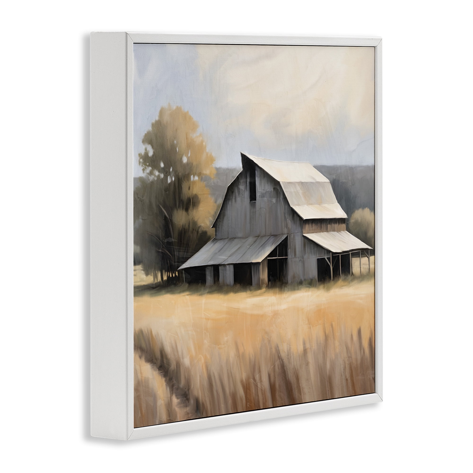 Stupell Industries Peaceful Barn in Field Landscape Painting White Framed Art Print Wall Art, 17 x 17