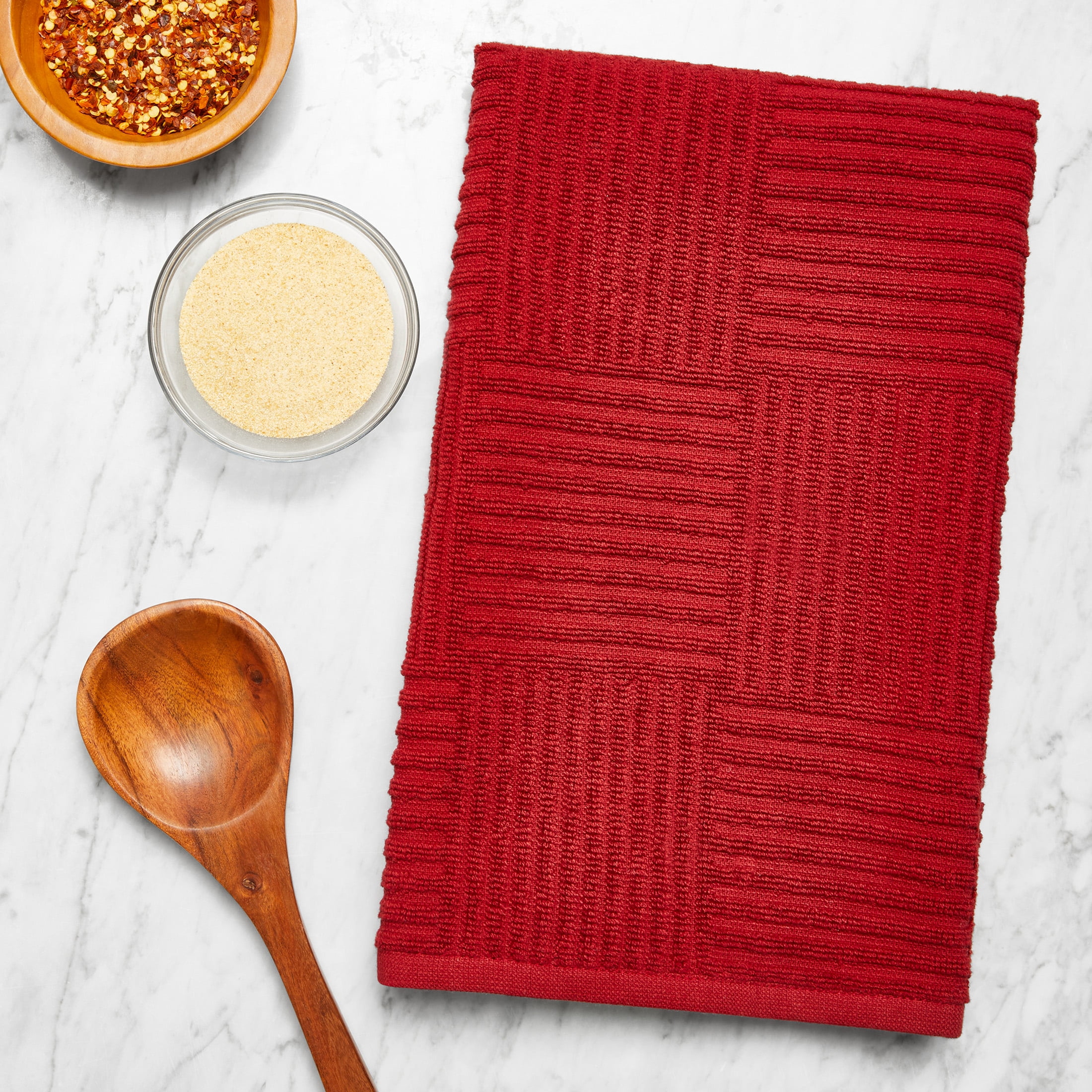 Mainstays Red Sedona Cotton Sculpted-Rib Weave Kitchen Towel