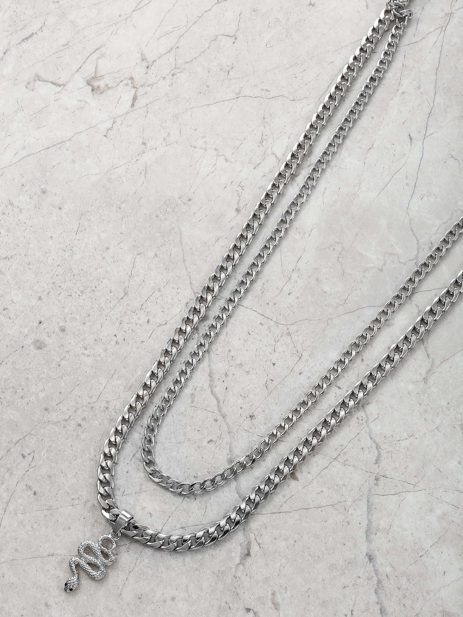 No Boundaries Men's Snake Pendant Necklace, Silver