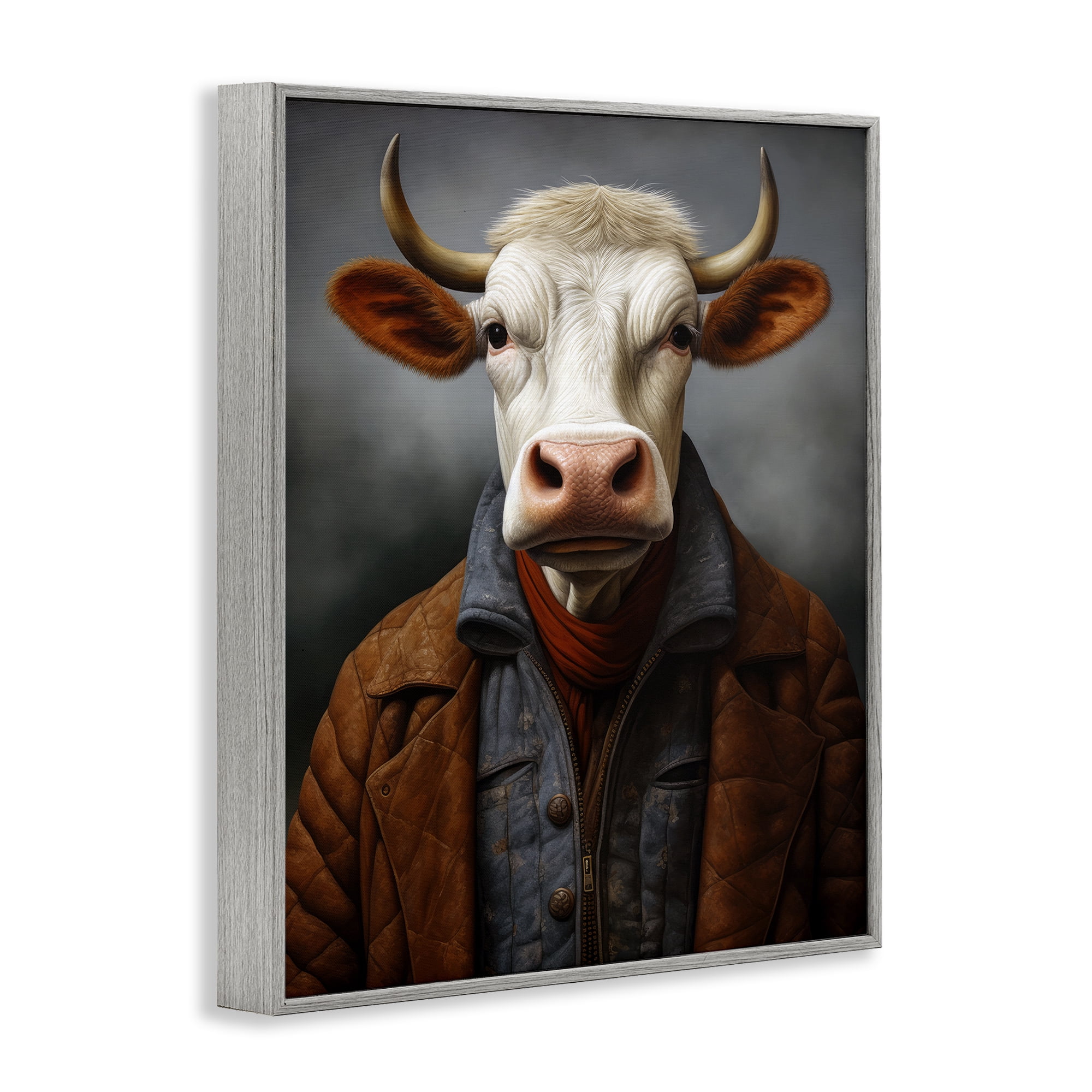 Stupell Industries Chianina Style Cow Gray Framed Giclee Art, design by Ray Powers