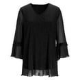 thumbnail image 4 of Likimi Womens Mardi Gras Shirt V Neck Solid Color Sequin 3/4 Sleeve Loose Fit Fashion Elegant Tops Black Size M, 4 of 5