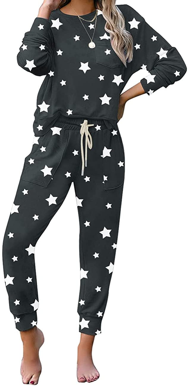 Women Ladies Star Printed Tracksuit Loungewear Girls Pyjamas Top Pants Set Size 8-14 