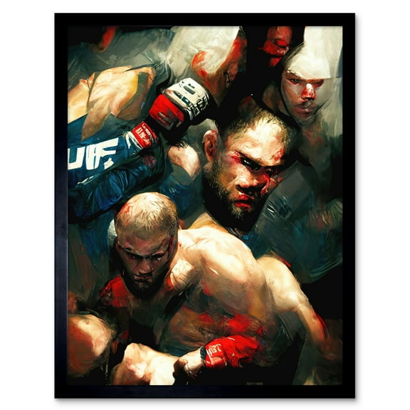 Cage Fighting Abstract Oil Martial Arts Boxing Art Print Framed Poster Wall Decor 12x16 inch