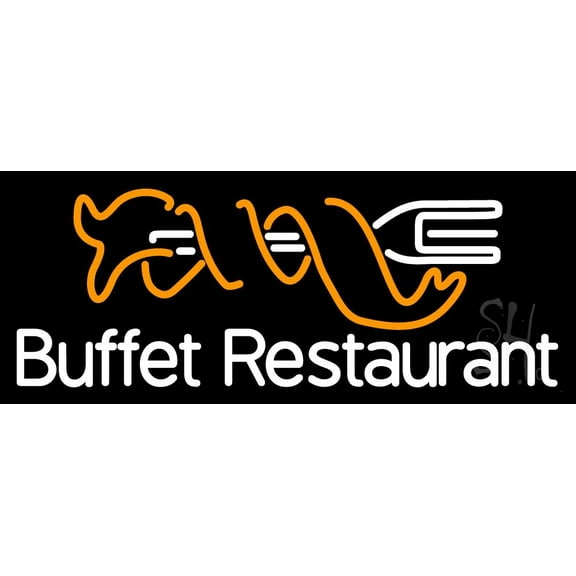 Buffet Restaurant LED Neon Sign 13 x 32 - inches, Black Square Cut Acrylic Backing, with Dimmer - Bright and Premium built indoor LED Neon Sign for restaurant window and interior decor.