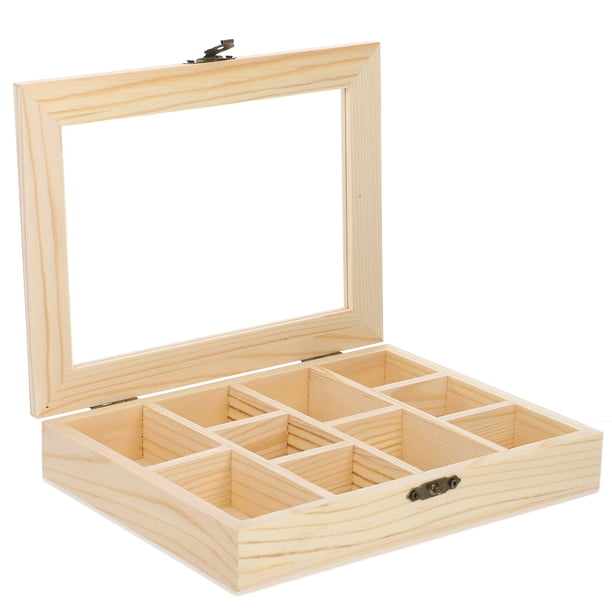 Caja de madera sin terminar con compartimentos para organizar joyas, caja de almacenamiento de joyas de madera DIY con tapa