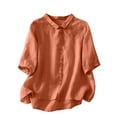 thumbnail image 1 of Vestidos Casuales Para Mujer, Blusas De Mujer De Moda Blusa de lino sintético con bordado, mangas 3/4, botones y cuello vuelto para mujer, 1 of 8