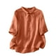 thumbnail image 1 of Vestidos Casuales Para Mujer, Blusas De Mujer De Moda Blusa de lino sintético con bordado, mangas 3/4, botones y cuello vuelto para mujer, 1 of 8