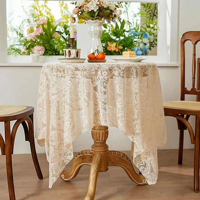 Housse de Table à Manger Française, Serviette en Dentelle Creuse, Nappe Rectangulaire et Ronde, Pièce Décorative pour Embellissement de la Maison, Protection de Table et Style Élégant