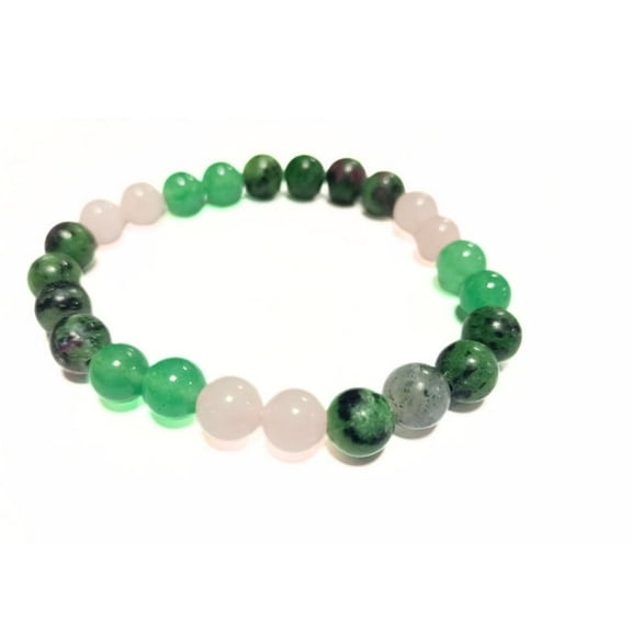 Hijet ROSE QUARTZ RUBY ZOISITE  GREEN AVENTURINE Love/Relationship /Marriage Bracelet for Unisex,8 mm,stretch Bracelet