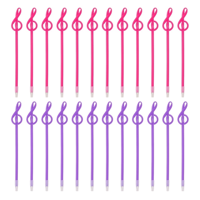 24 piezas de bolígrafos de punta de rodillo 1.0mm, bolígrafos de punta de bola de nota musical con tinta líquida negra, escritura suave para regalos de oficina en casa, púrpura/rosa