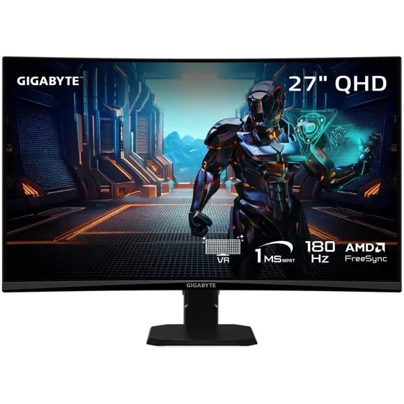 GIGABYTE 27 inch QHD 2K 1440P 180Hz Curved Gaming Computer Monitor 122% sRGB GS27QCA