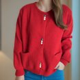 thumbnail image 5 of Byworldtasic Womens Sweaters Women's Button Up Crew Neck Cardigan Long Sleeve Knitted Sweater Outwear With Pockets Red, 5 of 6