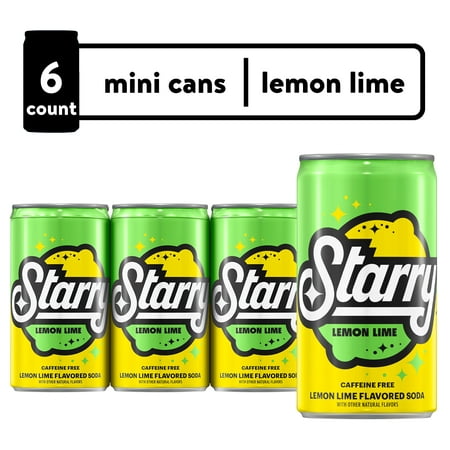 Starry Lemon Lime Flavored Soda Pop 7.5 Fl Oz, 6 Pack Mini Cans
