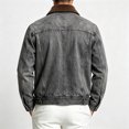 thumbnail image 5 of EANJE Men's Vintage Washed Trucker Jacket Casual Contrast Corduroy Collar Button Down Work Jacket with Pockets for Street Daily Outfit Black L, 5 of 6