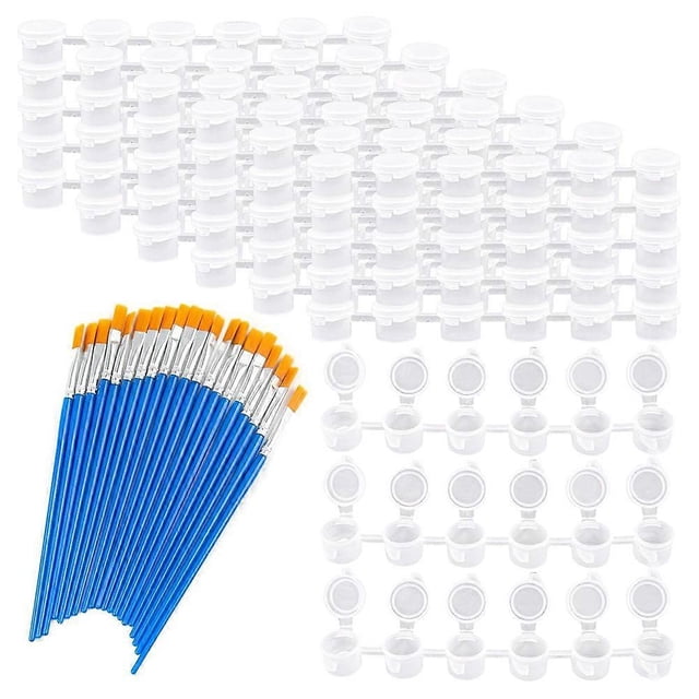 20 Strips 120 Cans Empty Paint Strips Paint Jar Cups 20 Pieces Paint Brushes for School Art Craft Supplies (3ml/0.17 Oz)