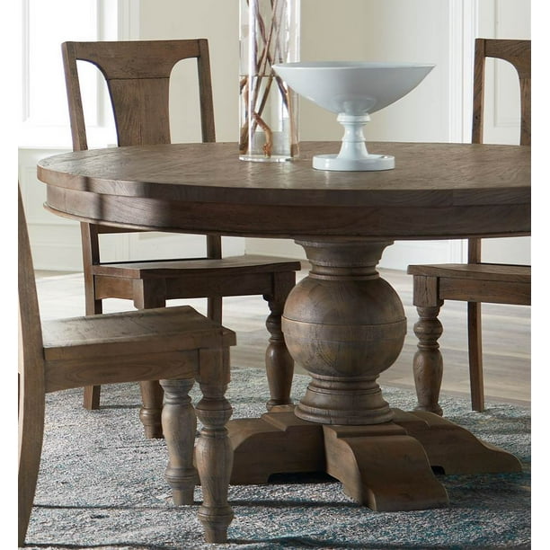 Round Mango Wood Dining Table in Weathered Teak Finish