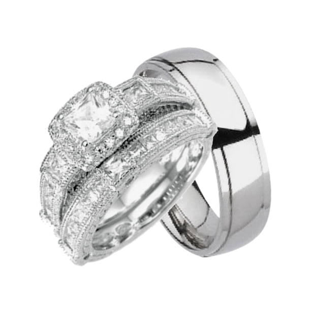 LaRaso & Co His and Hers Wedding Sets Silver Titanium 3