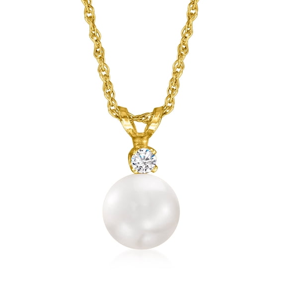 Ross-Simons 7-7.5mm Cultured Akoya Pearl and Diamond Accent Necklace in 14kt Yellow Gold, Women's, Adult