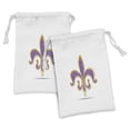 thumbnail image 1 of Fleur De Lis Fabric Pouch Set of 2, Ornate Heraldic Design in Nostalgic Medieval Antique Elements, Small Drawstring Bag for Toiletries Masks and Favors, 9" x 6", Yellow Purple, by Ambesonne, 1 of 2