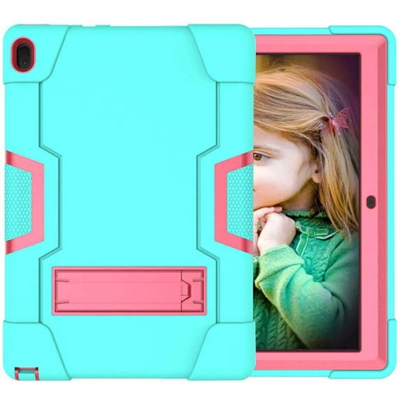 Mignova For Lenovo Tab E10 10.1 Inch Case, Heavy-Duty Drop-Proof and Shock-Resistant Rugged Hybrid case(with Built-in Stand), for Lenovo Tab E10 (TB-X104F) Case(Aqua/Rose red)