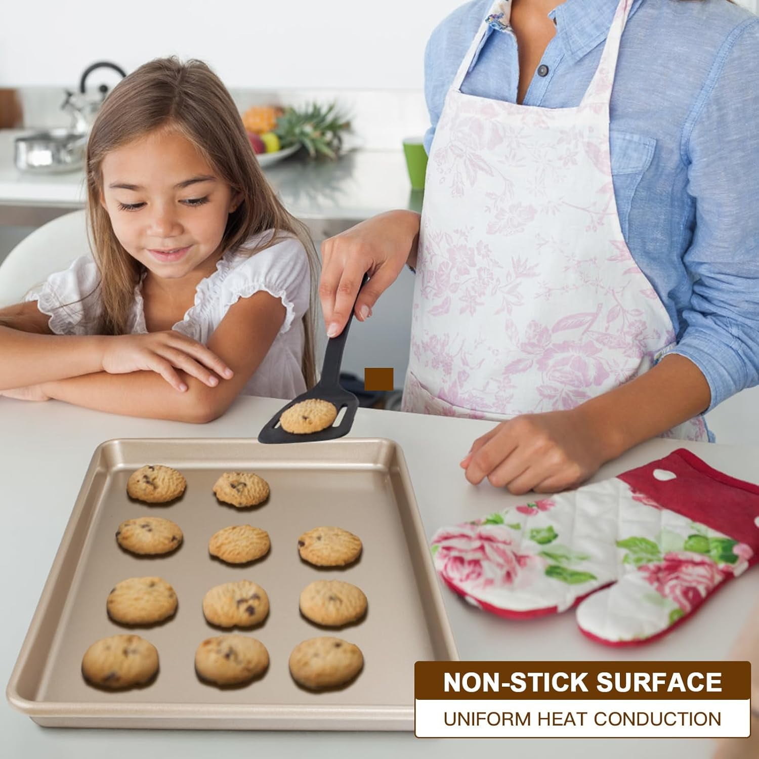 Baking Sheet Pan Set of 3 Commercial Cookie Sheets for Baking Nonstick Half/Quarter/Jelly Roll Pans Replacement Toaster Oven Tray Heavy Duty & Easy Clean Champagne Gold