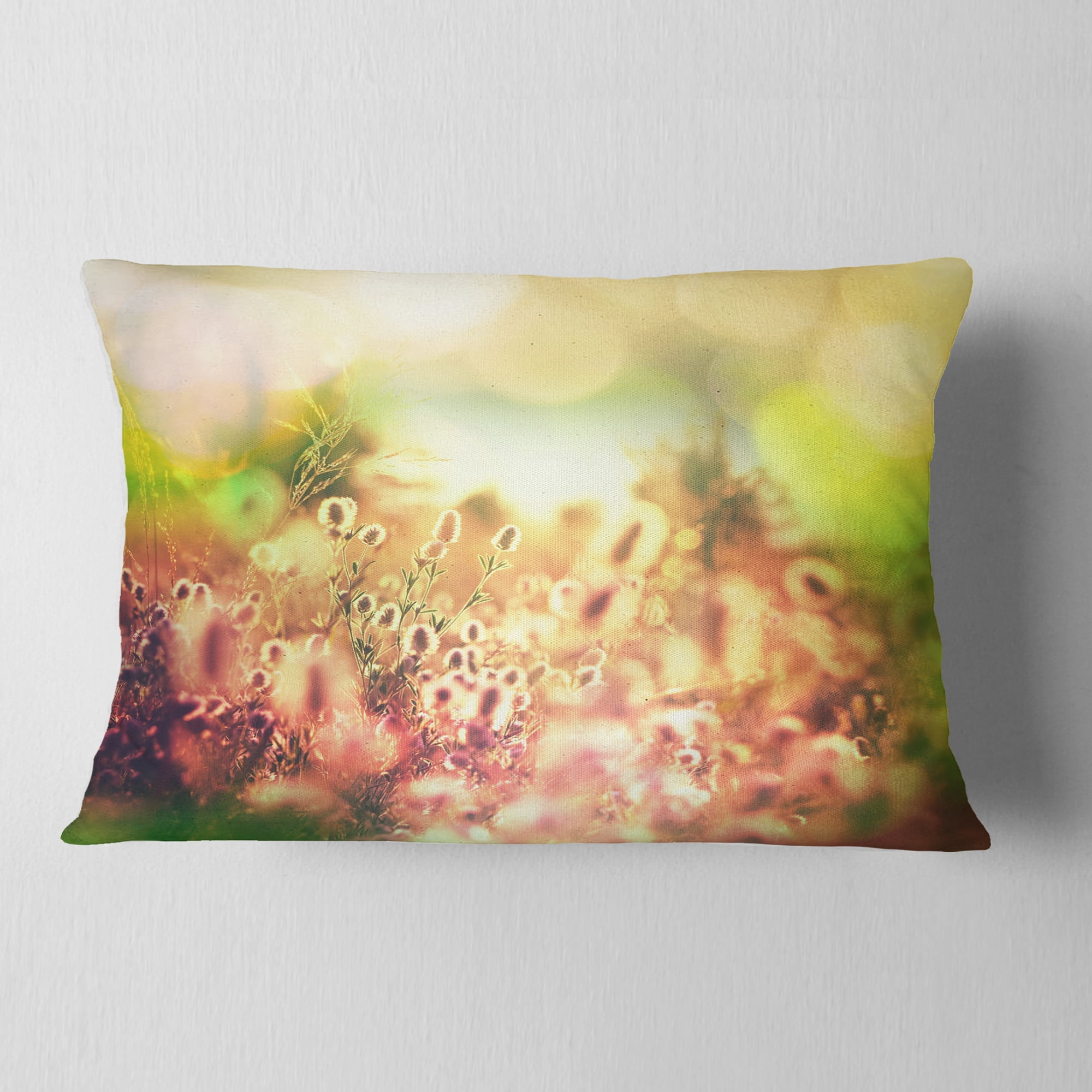 Designart Cute Summer Flowers on Meadow - Floral Throw Pillow - 12x20