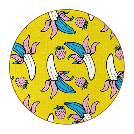 

OWNTA Art Banana Strawberries Pattern Yellow Pattern Premium Microfiber Leather Round Coasters (6PCS) - 11x11 cm/4.3x4.3 in - Durable & Stylish Cup Mat Set