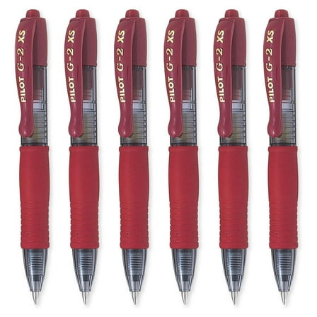 Pilot G2-XS Pixie Retractable Gel Ink Rollerball Pens - 0.7mm Nib - Dark Red - Pack of 6