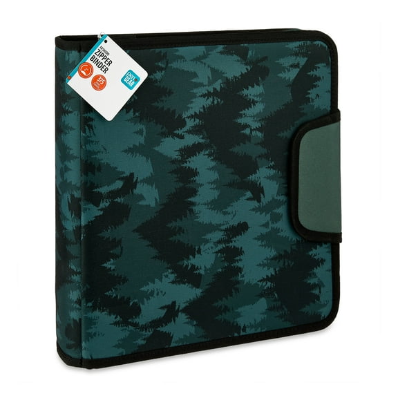 Pen+Gear 2" Round-Ring Zipper Binder, Green Forest