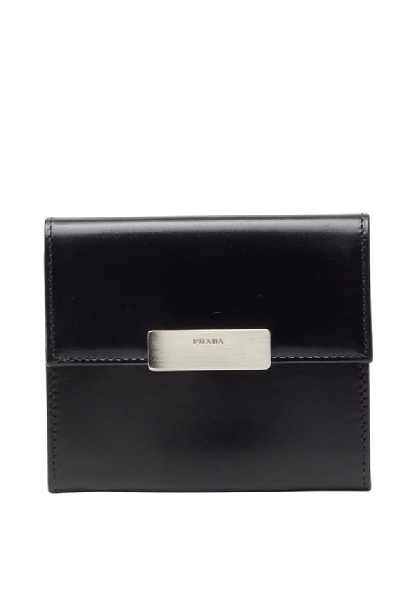 Pre-Owned Prada logo wallet/coin case, black leather, women's, PRADA