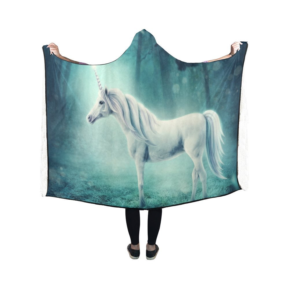 ASHLEIGH Hooded Blankets White Unicorn Throw Wearable Antipilling