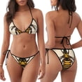 thumbnail image 3 of Bingfone Honey Bee Print Women's Bikini Set, Bikini Two-piece Set - High Elastic Strap Style, Beach Pool Swimsuit - Removable Chest Pad, 3 of 6