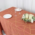 thumbnail image 4 of Balsa Circle 90" x 132" Terracotta Gold Metallic Geometric Design Polyester Rectangle Tablecloth Event, 4 of 8