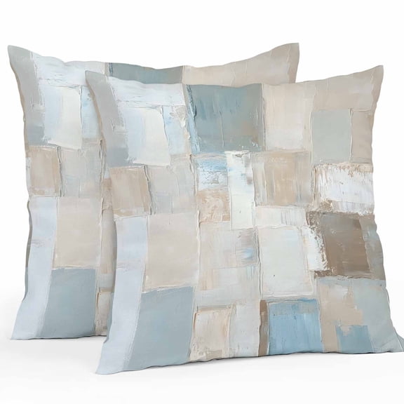 Waterproof Throw Pillow Covers Set of 2, 26x26 Inch Blue Brown Color Blocks Decorative Pillowcases Outdoor Pillow Slip Cushion Covers Set for Couch Tent Modern Abstract Oil Painting Art