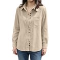 thumbnail image 4 of Cagogo Women's Fall Winter Shacket Long Sleeve Button Down Collared Casual Oversized Tops Jacket, Khaki M, 4 of 9
