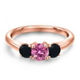 thumbnail image 3 of Gem Stone King 18K Rose Gold Plated Silver Pink Moissanite and Black Onyx Engagement Ring for Women | 0.94 Cttw | Round 5MM | Gemstone Birthstone | Size 8, 3 of 6