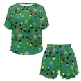 thumbnail image 4 of Jeiento Xmas Comfy Pajamas for Women Set Casual Short Sleeve Lounge Set Two Piece Pajamas Set Lounge Wear with Pocket Christmas Lights Pajama Short Sets for Leisure Night, Green, Size 2XL, 4 of 7