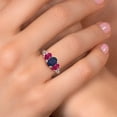 thumbnail image 4 of Gem Stone King 925 Sterling Silver Blue Sapphire and Red Ruby Filigree Style 3 Stone Ring for Women (3.00 Cttw, Oval 8X6MM and 6X4MM) (Size 8), 4 of 6