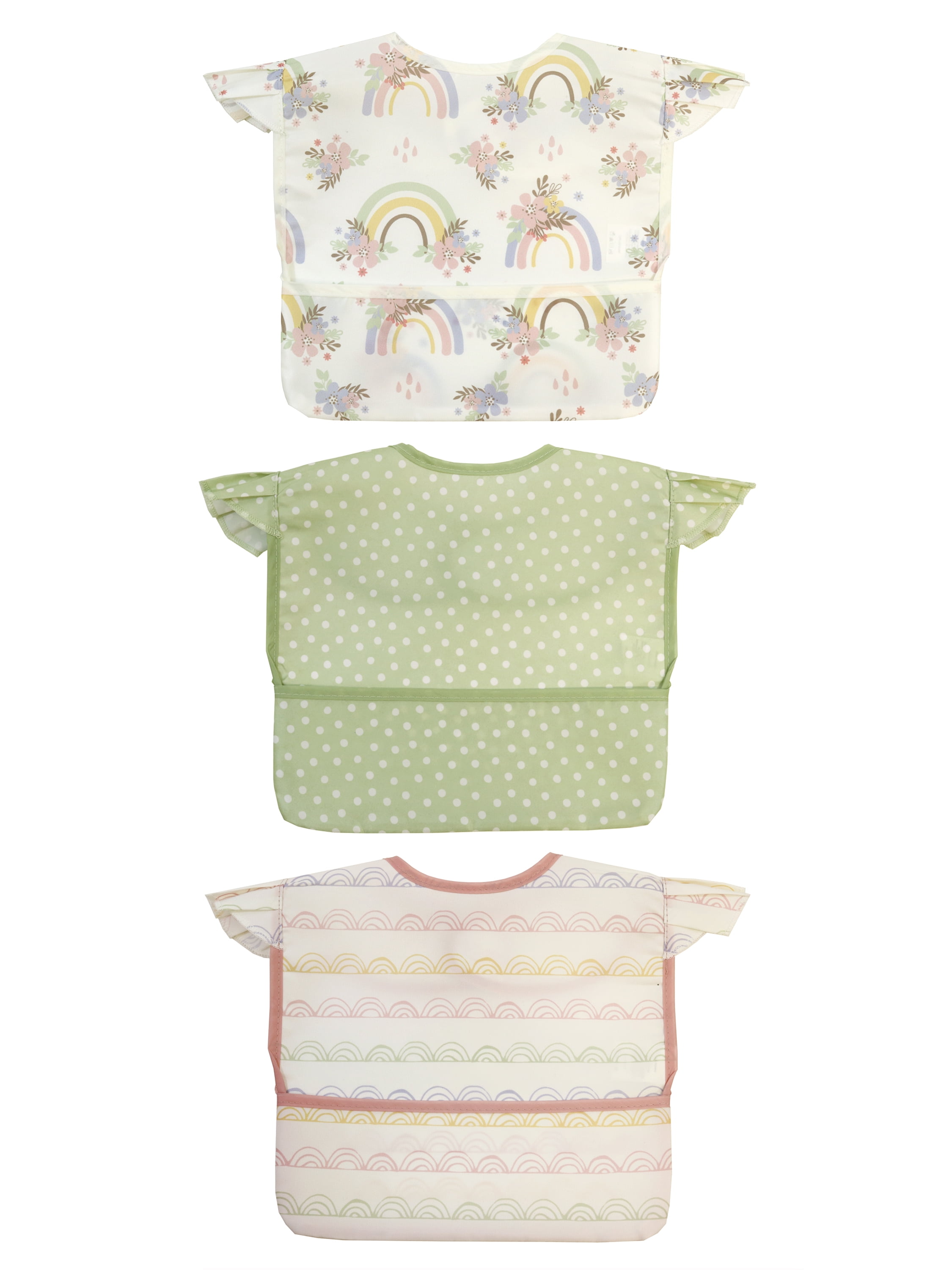Parents Choice Baby Girl Ruffle Sleeve Bibs, 3-Pack