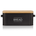 thumbnail image 2 of Bouclair Black Metal Bread Box with Bamboo Lid, 2 of 6