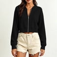 thumbnail image 7 of DIOAZUD Women's Cropped Zip up Sweatshirts Long Sleeve Full Zip Sweatshirt Jacket Collarless V Neck Casual Crop Cardigan Fall Clothes Black S-XXL, 7 of 7