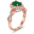 thumbnail image 3 of Divine Creation 14K Rose Gold Plated 1.80 Ct Oval Cut Green Emerald Wedding Engagement Halo Ring 925 Sterling Silver For Women's -7.5, 3 of 3