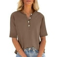 thumbnail image 2 of GigrtiJin Women's Half Sleeve T Shirts Button down Round Neck Casual Tops Summer Comfy Loose Solid Color Blouse, 2 of 5