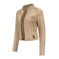 thumbnail image 2 of Defitshape Women's Faux Leather Jacket Winter PU Jackets Moto Vintage Full Zip Motorcycle Spring Snow Biker Coat Apricot Large, 2 of 4