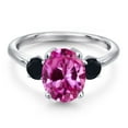 thumbnail image 3 of Gem Stone King 3.69 Ct Oval Pink Created Sapphire Black Onyx 925 Sterling Silver Ring, 3 of 6