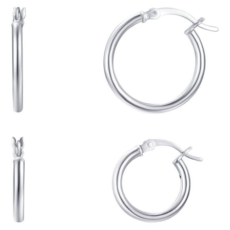 Brilliance Fine Jewelry Duo Click Top Hoop Earrings in Sterling Silver